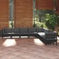 vidaXL Set Divani da Giardino 9 pz con Cuscini Neri Massello di Pino vidaXL Set Divani da Giardino 9 pz con Cuscini Neri Massello di Pino