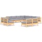 vidaXL Set Divani da Giardino 11 pz con Cuscini Grigi Massello di Pino vidaXL Set Divani da Giardino 11 pz con Cuscini Grigi Massello di Pino