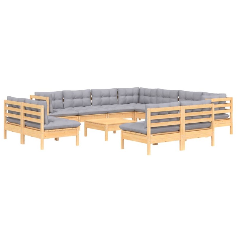 vidaXL Set Divani da Giardino 12 pz con Cuscini Grigi Massello di Pino vidaXL Set Divani da Giardino 12 pz con Cuscini Grigi Massello di Pino