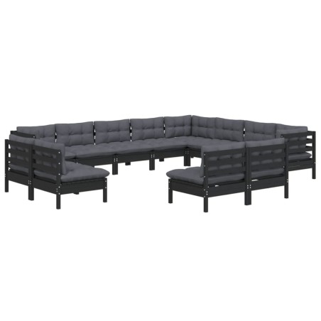 vidaXL Set Divani da Giardino 12 pz con Cuscini Neri Massello di Pino