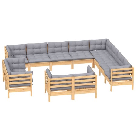 vidaXL Set Divani da Giardino 12 pz con Cuscini Grigi Massello di Pino