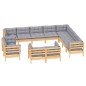 vidaXL Set Divani da Giardino 12 pz con Cuscini Grigi Massello di Pino