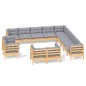 vidaXL Set Divani da Giardino 13 pz con Cuscini Grigi Massello di Pino vidaXL Set Divani da Giardino 13 pz con Cuscini Grigi Massello di Pino