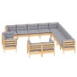 vidaXL Set Divani da Giardino 13 pz con Cuscini Grigi Massello di Pino vidaXL Set Divani da Giardino 13 pz con Cuscini Grigi Massello di Pino