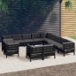 vidaXL Set Divani da Giardino 13 pz con Cuscini Neri Massello di Pino vidaXL Set Divani da Giardino 13 pz con Cuscini Neri Massello di Pino