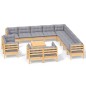 vidaXL Set Divani da Giardino 14 pz con Cuscini Grigi Massello di Pino vidaXL Set Divani da Giardino 14 pz con Cuscini Grigi Massello di Pino