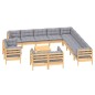 vidaXL Set Divani da Giardino 14 pz con Cuscini Grigi Massello di Pino vidaXL Set Divani da Giardino 14 pz con Cuscini Grigi Massello di Pino