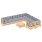 vidaXL Set Divani da Giardino 10 pz con Cuscini Grigi Massello di Pino