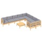 vidaXL Set Divani da Giardino 10 pz con Cuscini Grigi Massello di Pino