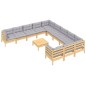 vidaXL Set Divani da Giardino 12 pz con Cuscini Grigi Massello di Pino