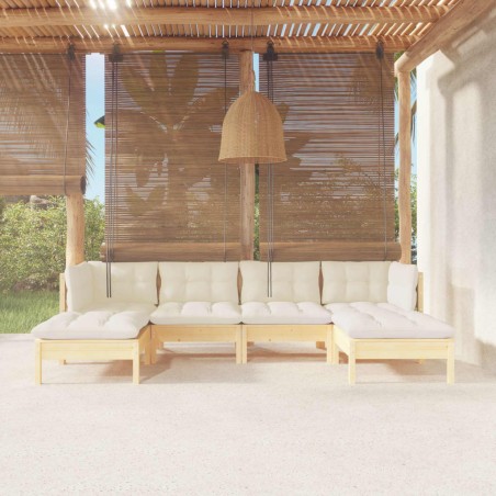 vidaXL Set Divani da Giardino 6 pz con Cuscini Crema Massello di Pino