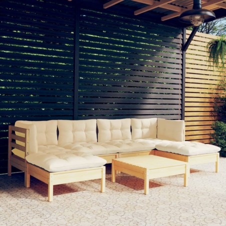 vidaXL Set Divani da Giardino 7 pz con Cuscini Crema Massello di Pino