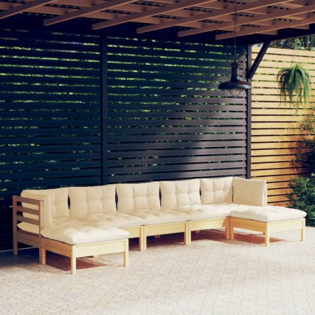 vidaXL Set Divani da Giardino 7 pz con Cuscini Crema Massello di Pino