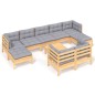 vidaXL Set Divani da Giardino 10 pz con Cuscini Grigi Massello di Pino vidaXL Set Divani da Giardino 10 pz con Cuscini Grigi Massello di Pino