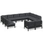 vidaXL Set Divani da Giardino 11 pz con Cuscini Neri Massello di Pino
