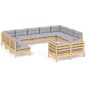 vidaXL Set Divani da Giardino 11 pz con Cuscini Grigi Massello di Pino vidaXL Set Divani da Giardino 11 pz con Cuscini Grigi Massello di Pino