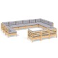vidaXL Set Divani da Giardino 13 pz con Cuscini Grigi Massello di Pino vidaXL Set Divani da Giardino 13 pz con Cuscini Grigi Massello di Pino