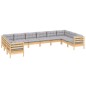 vidaXL Set Divani da Giardino 10 pz con Cuscini Grigi Massello di Pino vidaXL Set Divani da Giardino 10 pz con Cuscini Grigi Massello di Pino