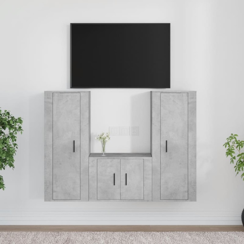 vidaXL Set di Mobili Porta TV 3 pz Grigio Cemento in Legno Multistrato vidaXL Set di Mobili Porta TV 3 pz Grigio Cemento in Legno Multistrato