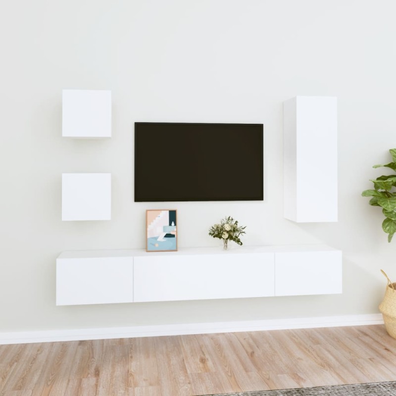 vidaXL Set di Mobili Porta TV 5 pz Bianco in Legno Multistrato vidaXL Set di Mobili Porta TV 5 pz Bianco in Legno Multistrato