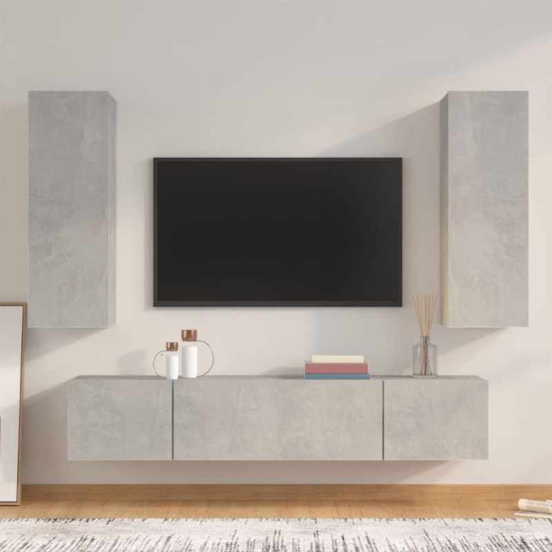 vidaXL Set di Mobili Porta TV 4 pz Grigio Cemento in Legno Multistrato vidaXL Set di Mobili Porta TV 4 pz Grigio Cemento in Legno Multistrato