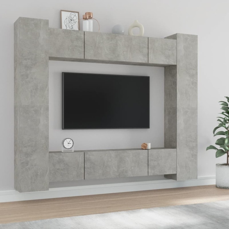 vidaXL Set Mobili Porta TV 8pz Grigio Cemento in Legno Multistrato vidaXL Set Mobili Porta TV 8pz Grigio Cemento in Legno Multistrato