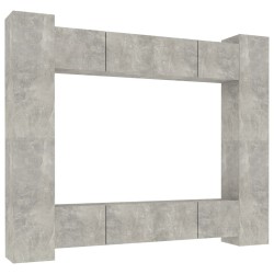 vidaXL Set Mobili Porta TV 8pz Grigio Cemento in Legno Multistrato