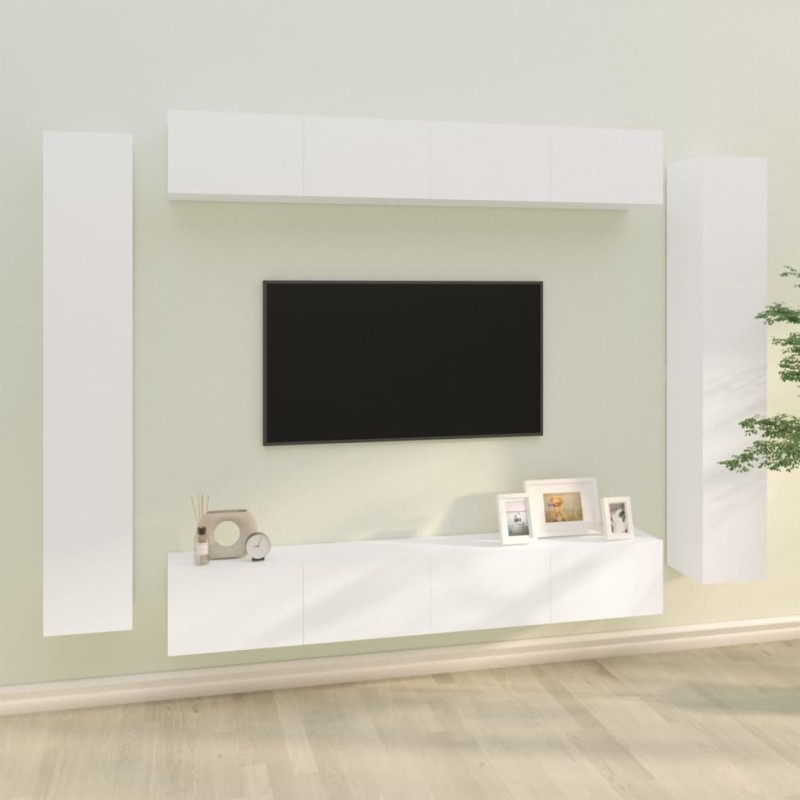 vidaXL Set Mobili Porta TV 8pz Bianco in Legno Multistrato vidaXL Set Mobili Porta TV 8pz Bianco in Legno Multistrato