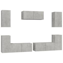 vidaXL Set di Mobili Porta TV 7 pz Grigio Cemento in Legno Multistrato