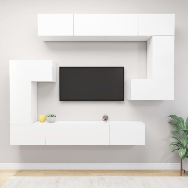 vidaXL Set Mobili Porta TV 8pz Bianco in Legno Multistrato vidaXL Set Mobili Porta TV 8pz Bianco in Legno Multistrato