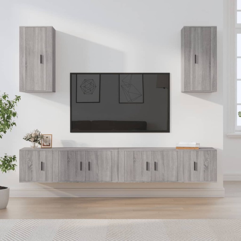 vidaXL Set di Mobili Porta TV 6 pz Grigio Sonoma in Legno Multistrato vidaXL Set di Mobili Porta TV 6 pz Grigio Sonoma in Legno Multistrato