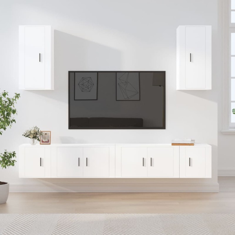 vidaXL Set di Mobili Porta TV 6 pz Bianco in Legno Multistrato vidaXL Set di Mobili Porta TV 6 pz Bianco in Legno Multistrato