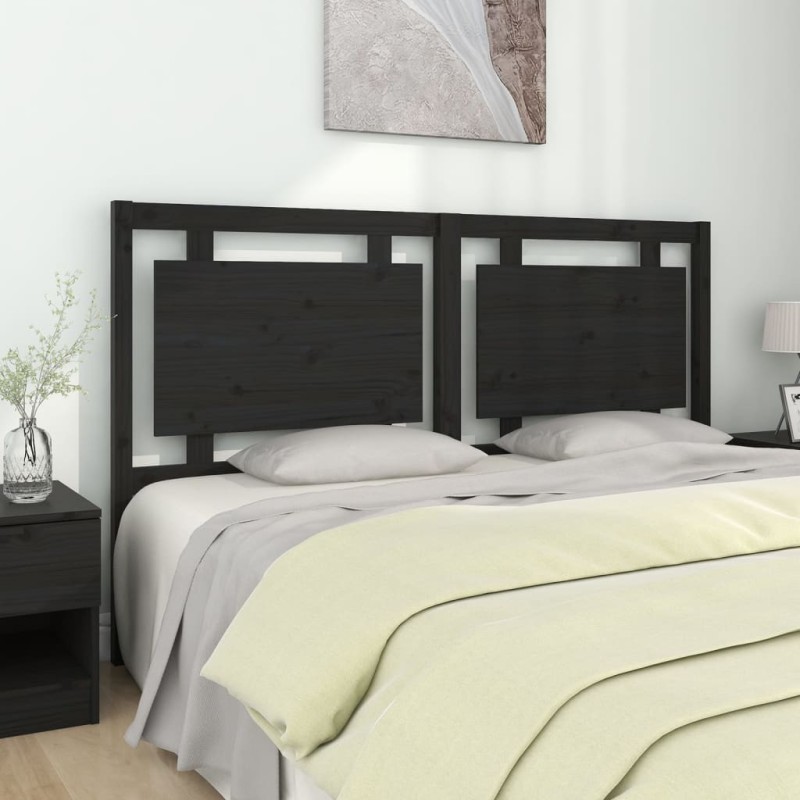 Testiera Letto Nera 165,5x4x100 cm in Legno Massello di Pino