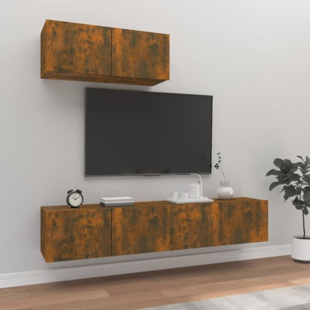 vidaXL Set Mobili Porta TV 3 pz Rovere Fumo in Legno Multistrato