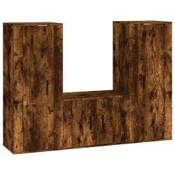 vidaXL Set Mobili Porta TV 3 pz Rovere Fumo in Legno Multistrato