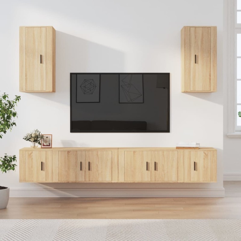 vidaXL Set di Mobili Porta TV 6 pz Rovere Sonoma in Legno Multistrato vidaXL Set di Mobili Porta TV 6 pz Rovere Sonoma in Legno Multistrato