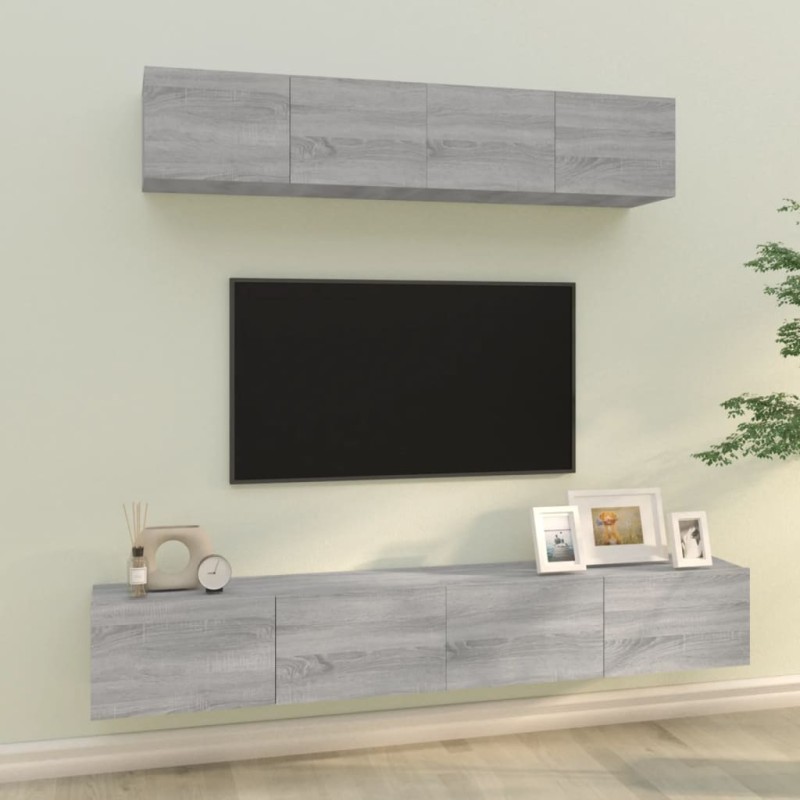 vidaXL Set di Mobili Porta TV 4 pz Grigio Sonoma in Legno Multistrato vidaXL Set di Mobili Porta TV 4 pz Grigio Sonoma in Legno Multistrato