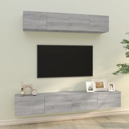 vidaXL Set di Mobili Porta TV 4 pz Grigio Sonoma in Legno Multistrato
