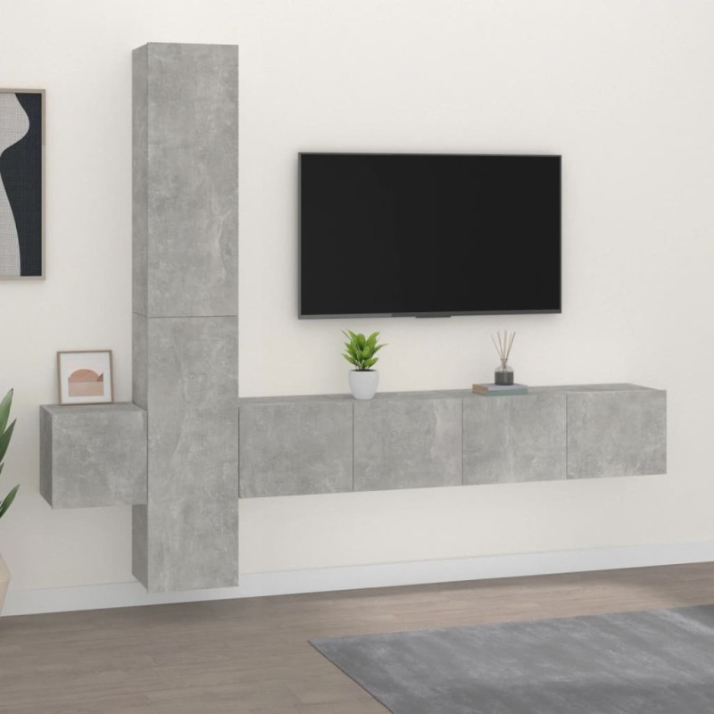 vidaXL Set di Mobili Porta TV 5 pz Grigio Cemento in Legno Multistrato vidaXL Set di Mobili Porta TV 5 pz Grigio Cemento in Legno Multistrato