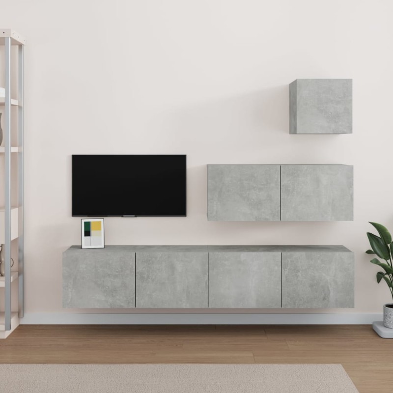 vidaXL Set di Mobili Porta TV 4 pz Grigio Cemento in Legno Multistrato vidaXL Set di Mobili Porta TV 4 pz Grigio Cemento in Legno Multistrato