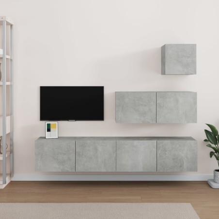 vidaXL Set di Mobili Porta TV 4 pz Grigio Cemento in Legno Multistrato