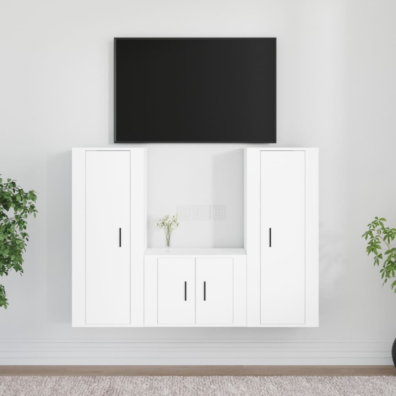 vidaXL Set Mobili Porta TV 3 pz Bianco in Legno Multistrato vidaXL Set Mobili Porta TV 3 pz Bianco in Legno Multistrato