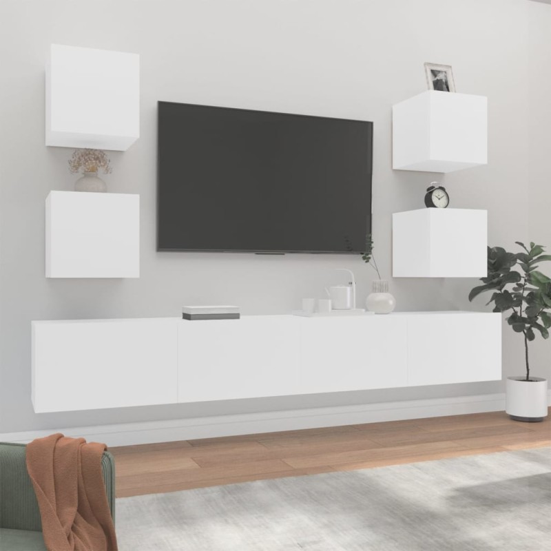 vidaXL Set di Mobili Porta TV 6 pz Bianco in Legno Multistrato vidaXL Set di Mobili Porta TV 6 pz Bianco in Legno Multistrato