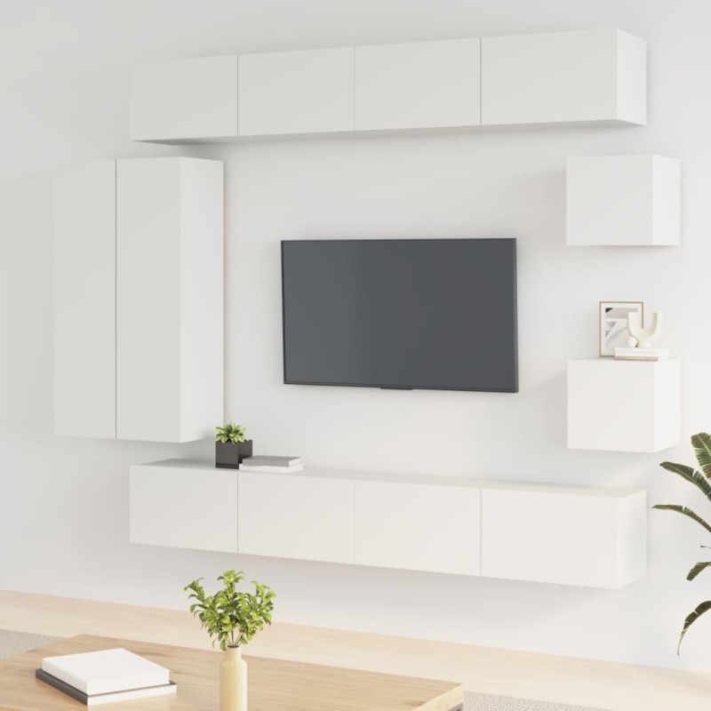 vidaXL Set Mobili Porta TV 8pz Bianco in Legno Multistrato vidaXL Set Mobili Porta TV 8pz Bianco in Legno Multistrato