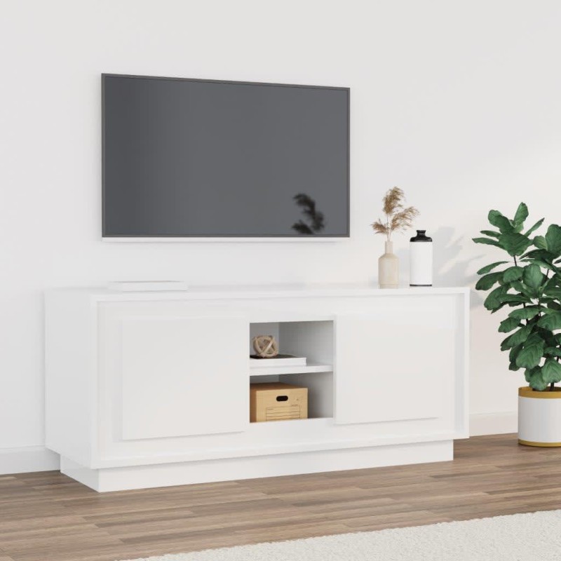 vidaXL Mobile Porta TV Bianco Lucido 102x35x45 cm in Legno Multistrato vidaXL Mobile Porta TV Bianco Lucido 102x35x45 cm in Legno Multistrato