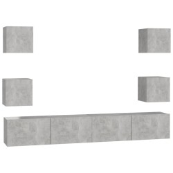 vidaXL Set di Mobili Porta TV 6 pz Grigio Cemento in Legno Multistrato