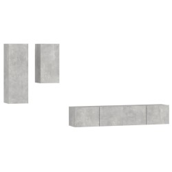 vidaXL Set di Mobili Porta TV 4 pz Grigio Cemento in Legno Multistrato