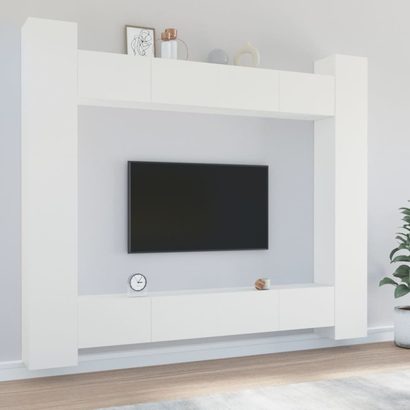 vidaXL Set Mobili Porta TV 8pz Bianco in Legno Multistrato vidaXL Set Mobili Porta TV 8pz Bianco in Legno Multistrato