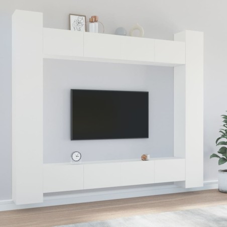 vidaXL Set Mobili Porta TV 8pz Bianco in Legno Multistrato