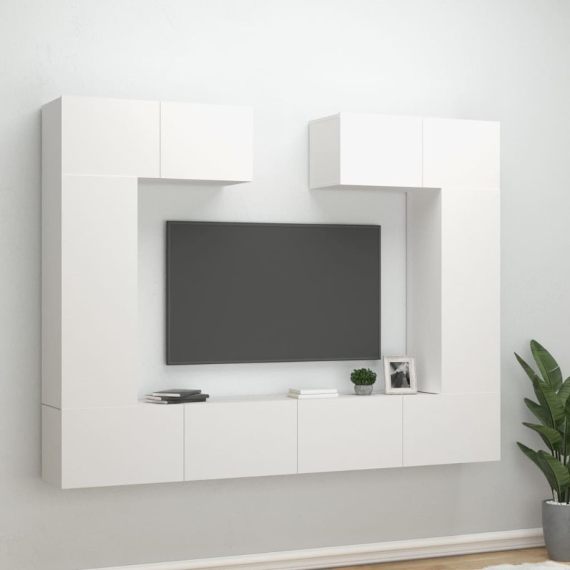 vidaXL Set di Mobili Porta TV 6 pz Bianco in Legno Multistrato vidaXL Set di Mobili Porta TV 6 pz Bianco in Legno Multistrato